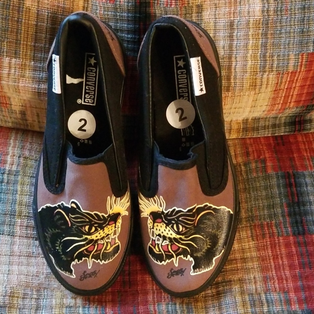 Ed hardy converse new shoes size 2 boys panthers